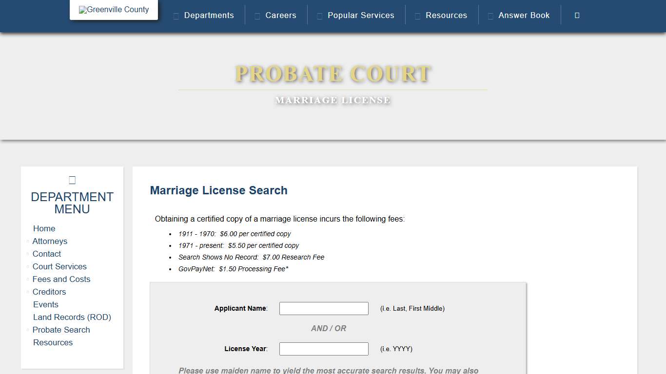 Marriage License Search
